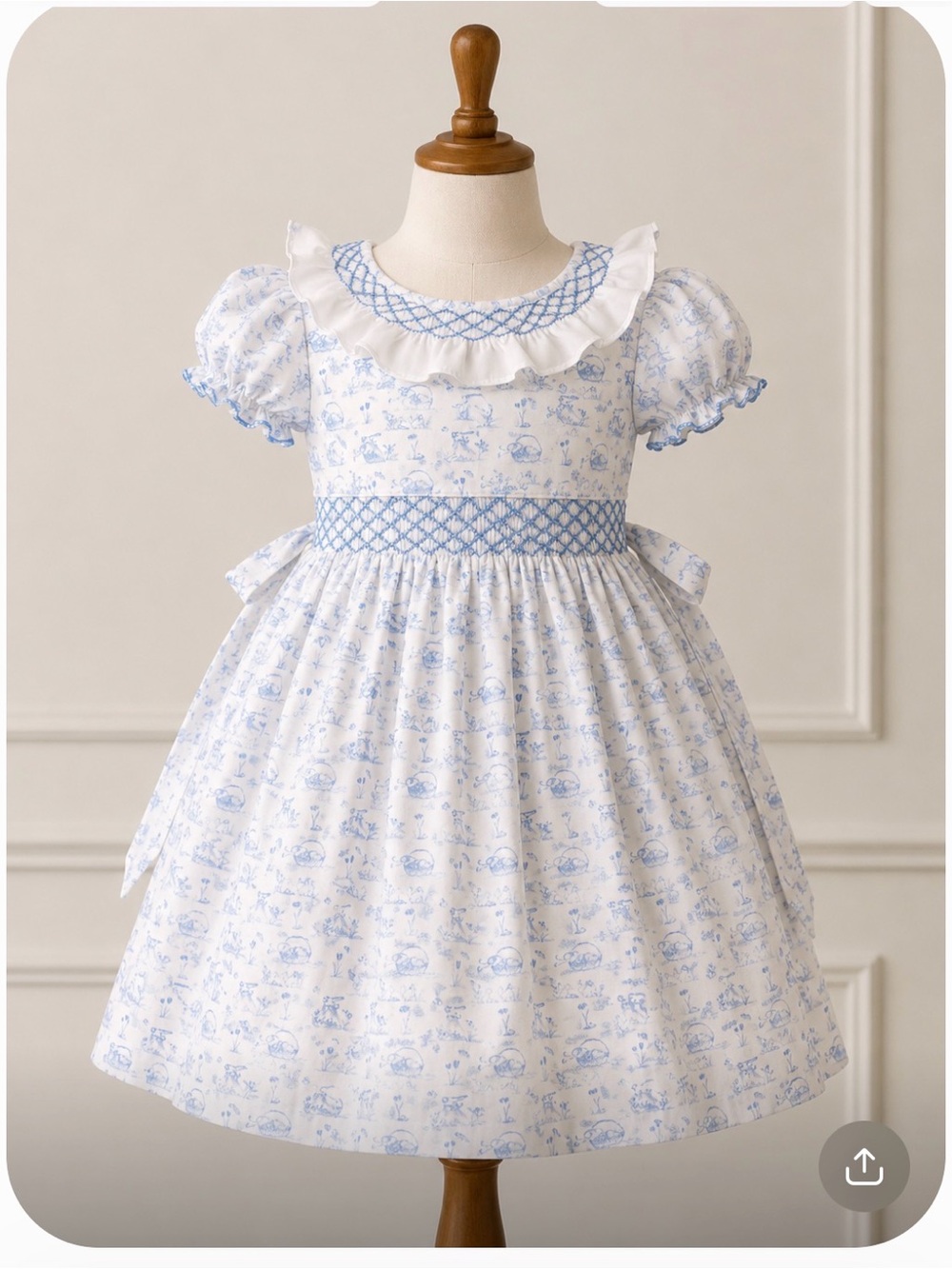 Smocking Bird Blue White Smocked Easter Dress 4